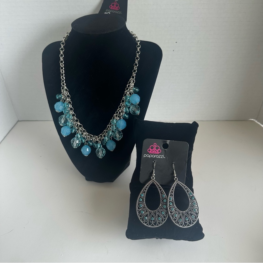 Paparazzi Silver and Blue Necklace and Earrings Set